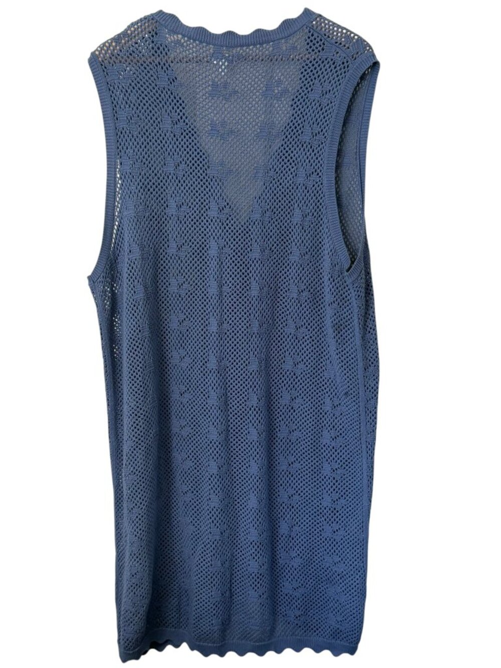 NWOT Aerie Crochet Maxi Cape Duster Vest Open Knit Cardigan Cover-up Blue L/XL - Picture 2 of 12